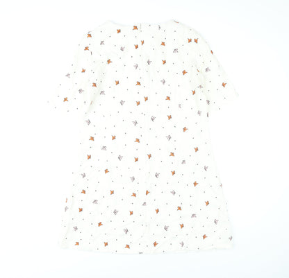 & Other Stories Women White Butterfly Embroidered Shift Dress Size 10