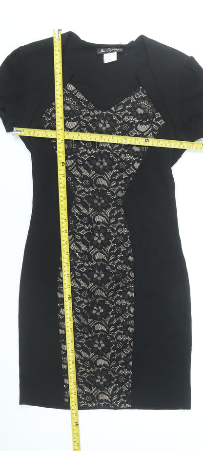 Jus d’Orange Womens Black Lace Bodycon Dress Size M Knee Length