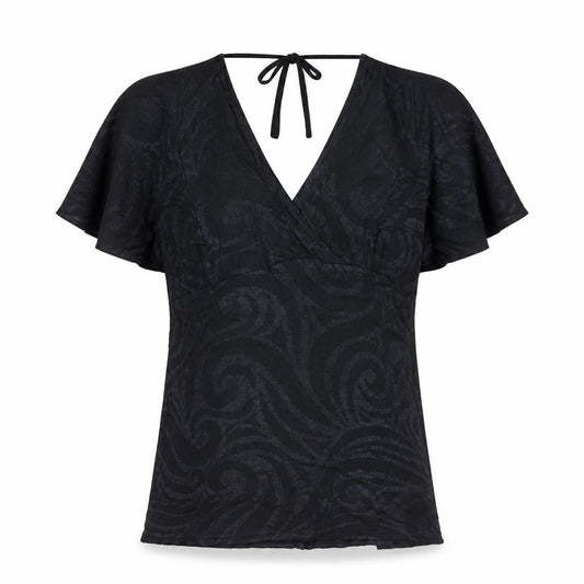 Dorothy Perkins Women’s Black Wrap Blouse Size 10 Viscose Kimono Sleeve