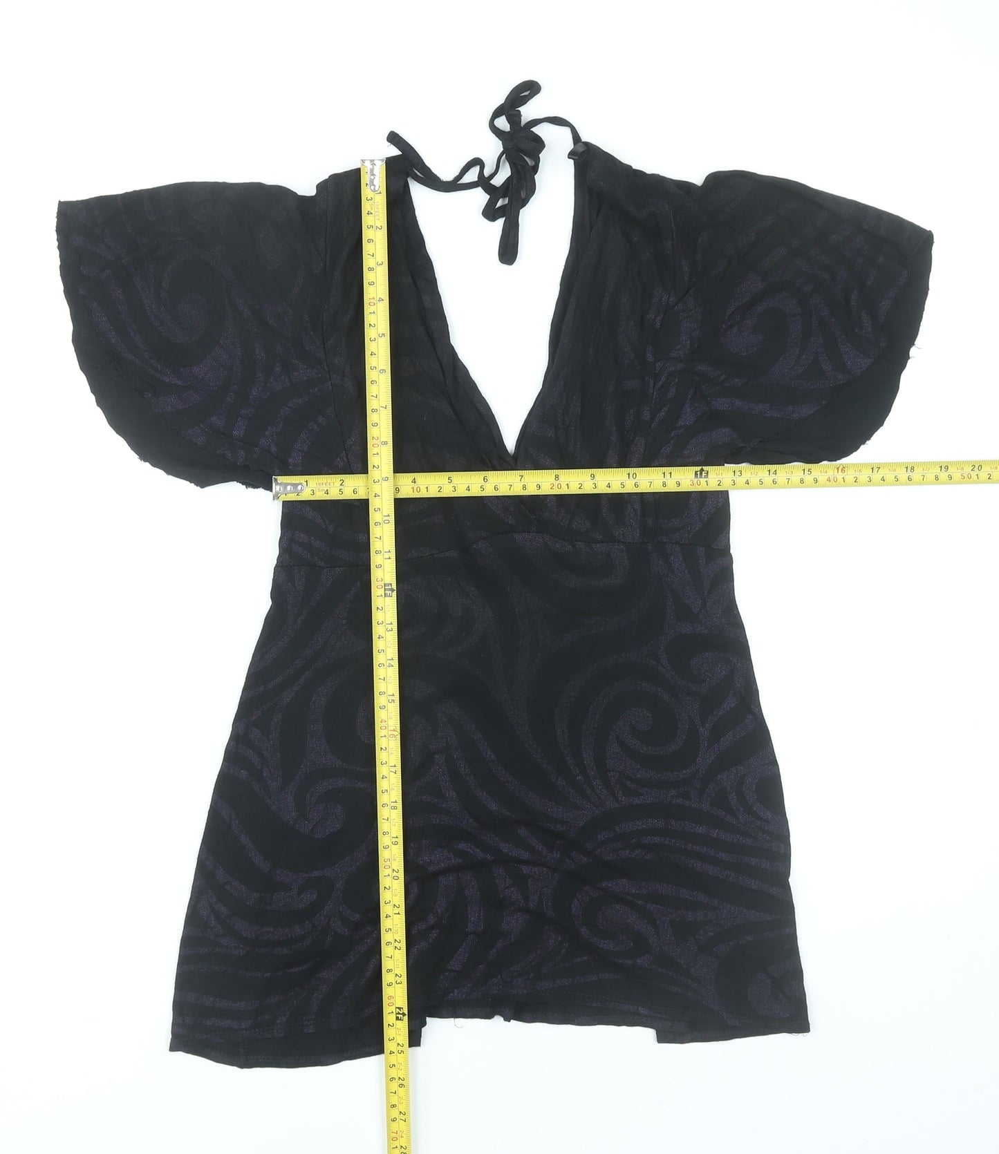 Dorothy Perkins Women’s Black Wrap Blouse Size 10 Viscose Kimono Sleeve