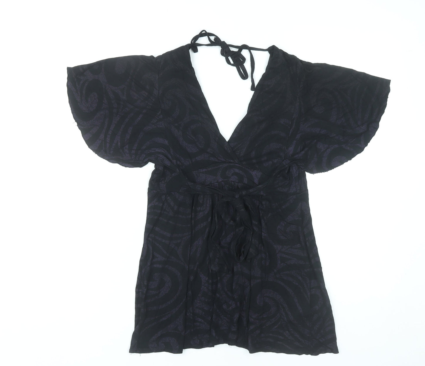 Dorothy Perkins Women’s Black Wrap Blouse Size 10 Viscose Kimono Sleeve