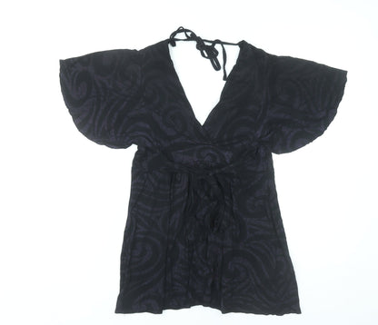 Dorothy Perkins Women’s Black Wrap Blouse Size 10 Viscose Kimono Sleeve