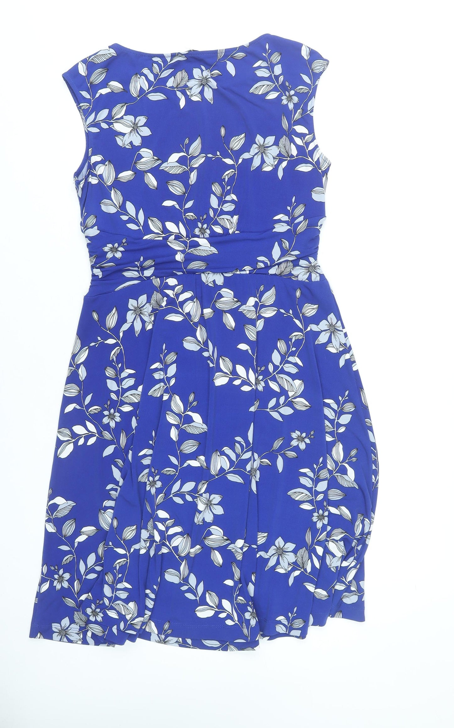 Jacqui E Women’s Blue Floral Sleeveless A-Line Knee Length Dress S