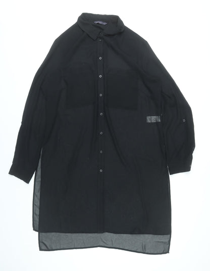 Marks and Spencer Women Black Size 14 Long Shirt Dress Polyester