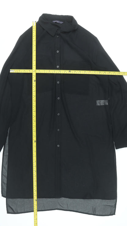 Marks and Spencer Women Black Size 14 Long Shirt Dress Polyester