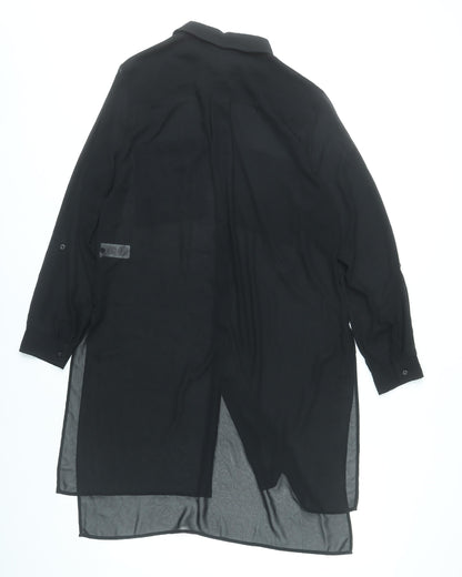 Marks and Spencer Women Black Size 14 Long Shirt Dress Polyester