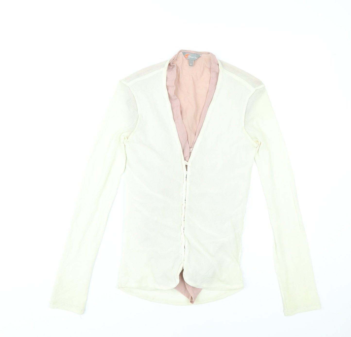 Gharani Strok Women Ivory Blouse Size 10 Long Sleeve Button Front