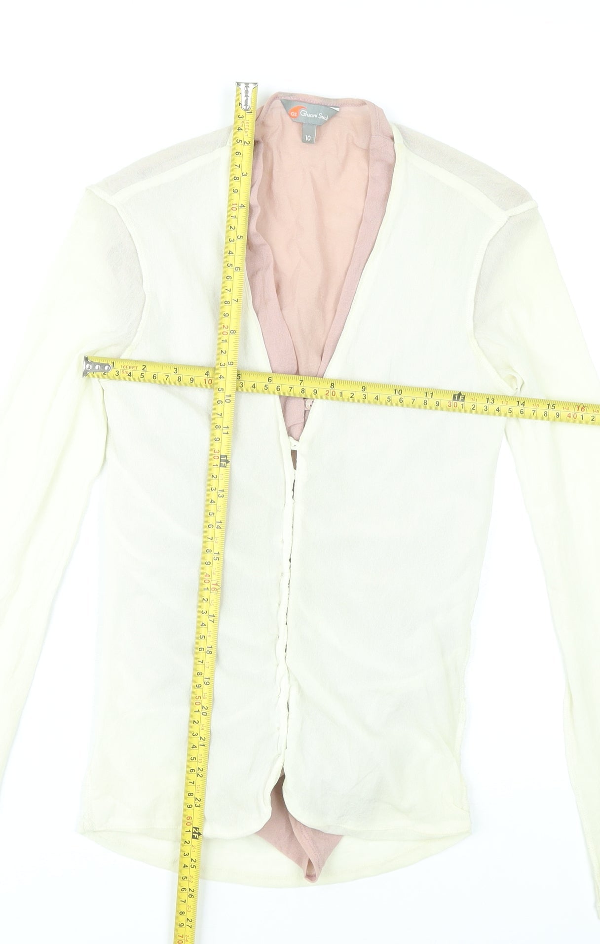 Gharani Strok Women Ivory Blouse Size 10 Long Sleeve Button Front