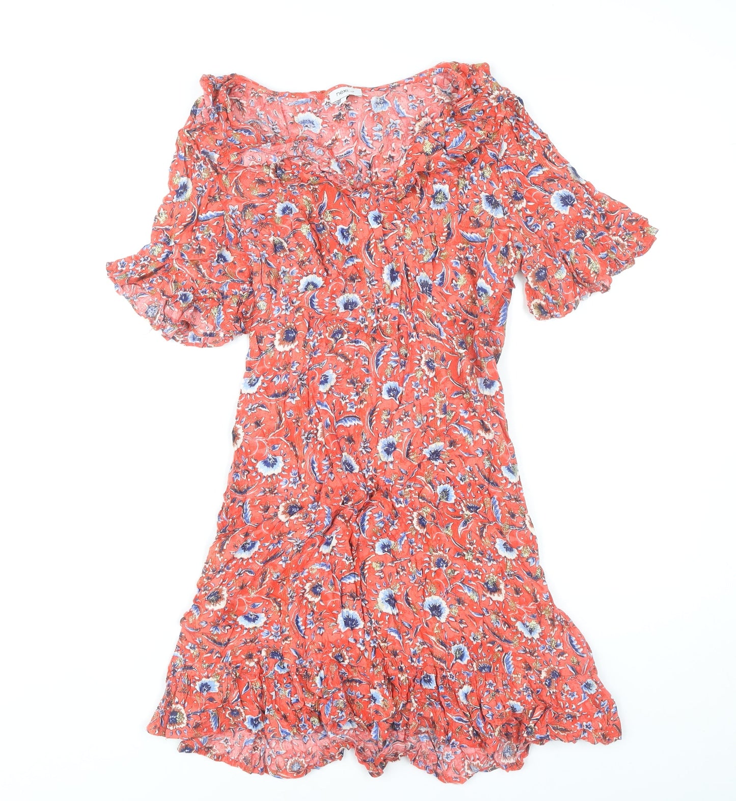 Next Womens Red Floral A-Line Short Dress Size 10 Summer Boho