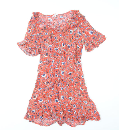 Next Womens Red Floral A-Line Short Dress Size 10 Summer Boho