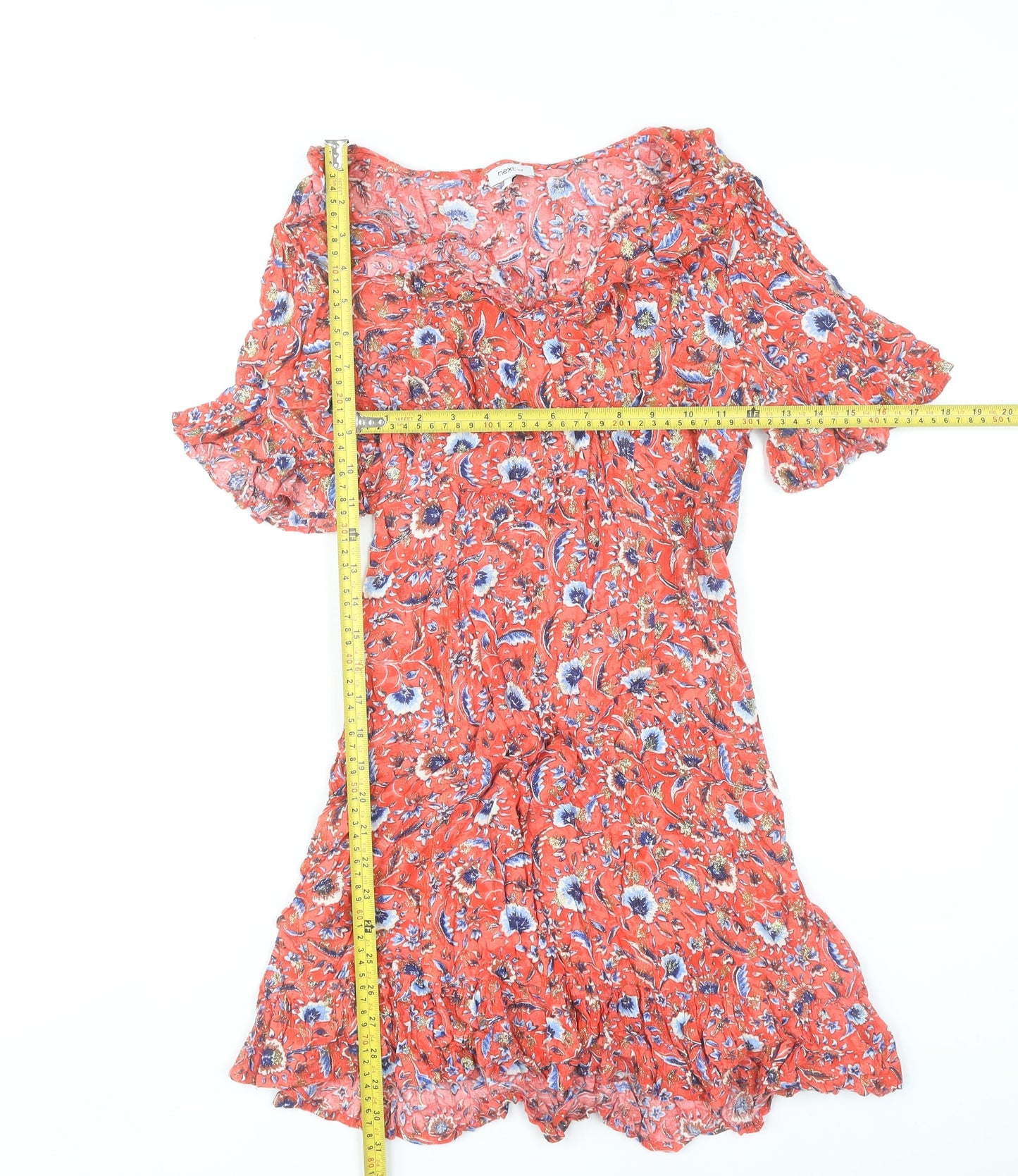 Next Womens Red Floral A-Line Short Dress Size 10 Summer Boho