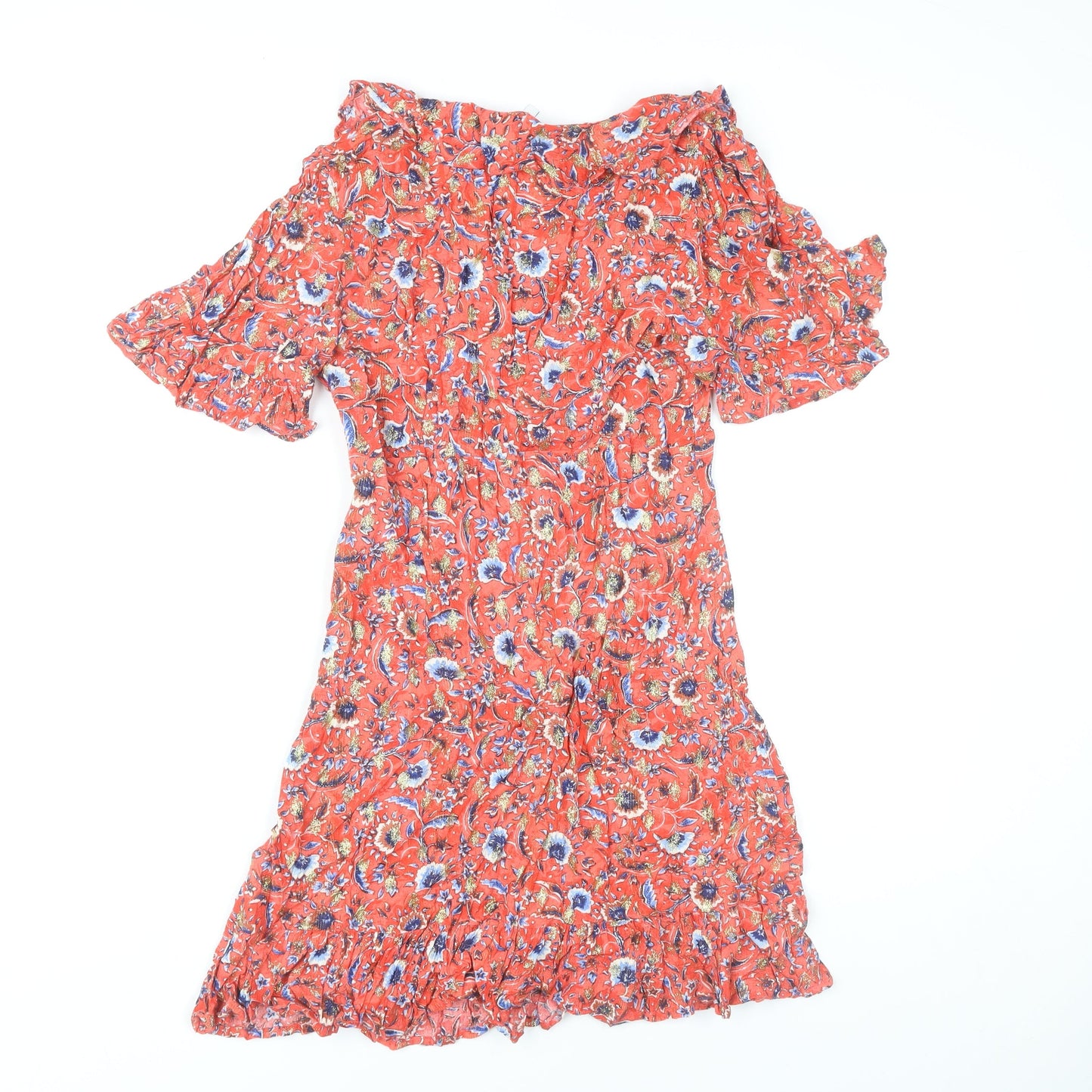 Next Womens Red Floral A-Line Short Dress Size 10 Summer Boho