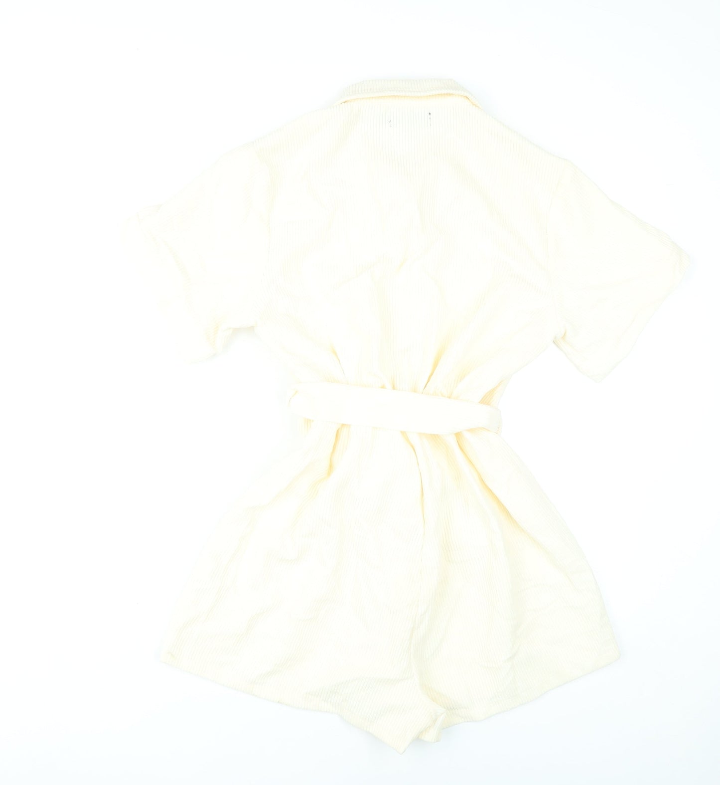 PrettyLittleThing Women’s Ivory Playsuit UK 10 Button Front Belted Short Sleeve