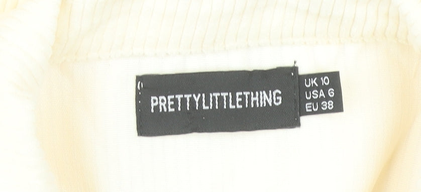 PrettyLittleThing Women’s Ivory Playsuit UK 10 Button Front Belted Short Sleeve