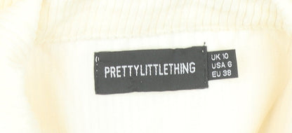 PrettyLittleThing Women’s Ivory Playsuit UK 10 Button Front Belted Short Sleeve