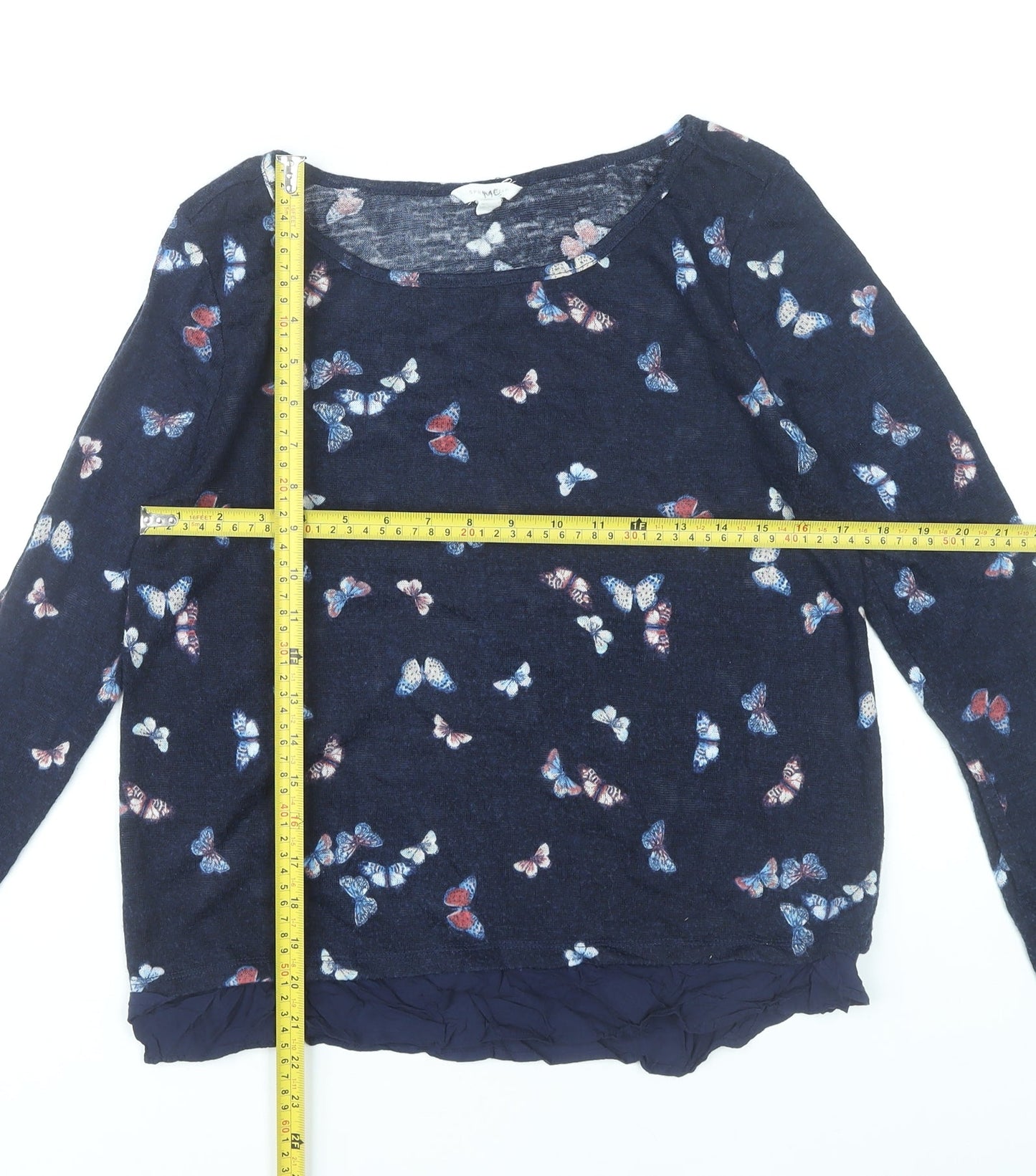 Springfield Women’s Blue Butterfly Print Long Sleeve Tunic Blouse Size 10