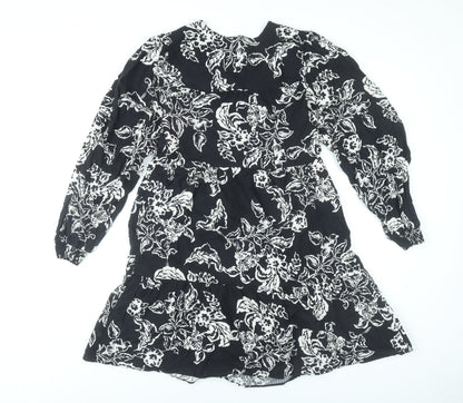 Marks and Spencer Womens Black Floral Shift Dress Size 6 Long Sleeve