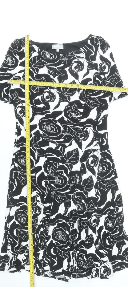 Marks and Spencer Women Black Floral Fit & Flare Dress UK 18