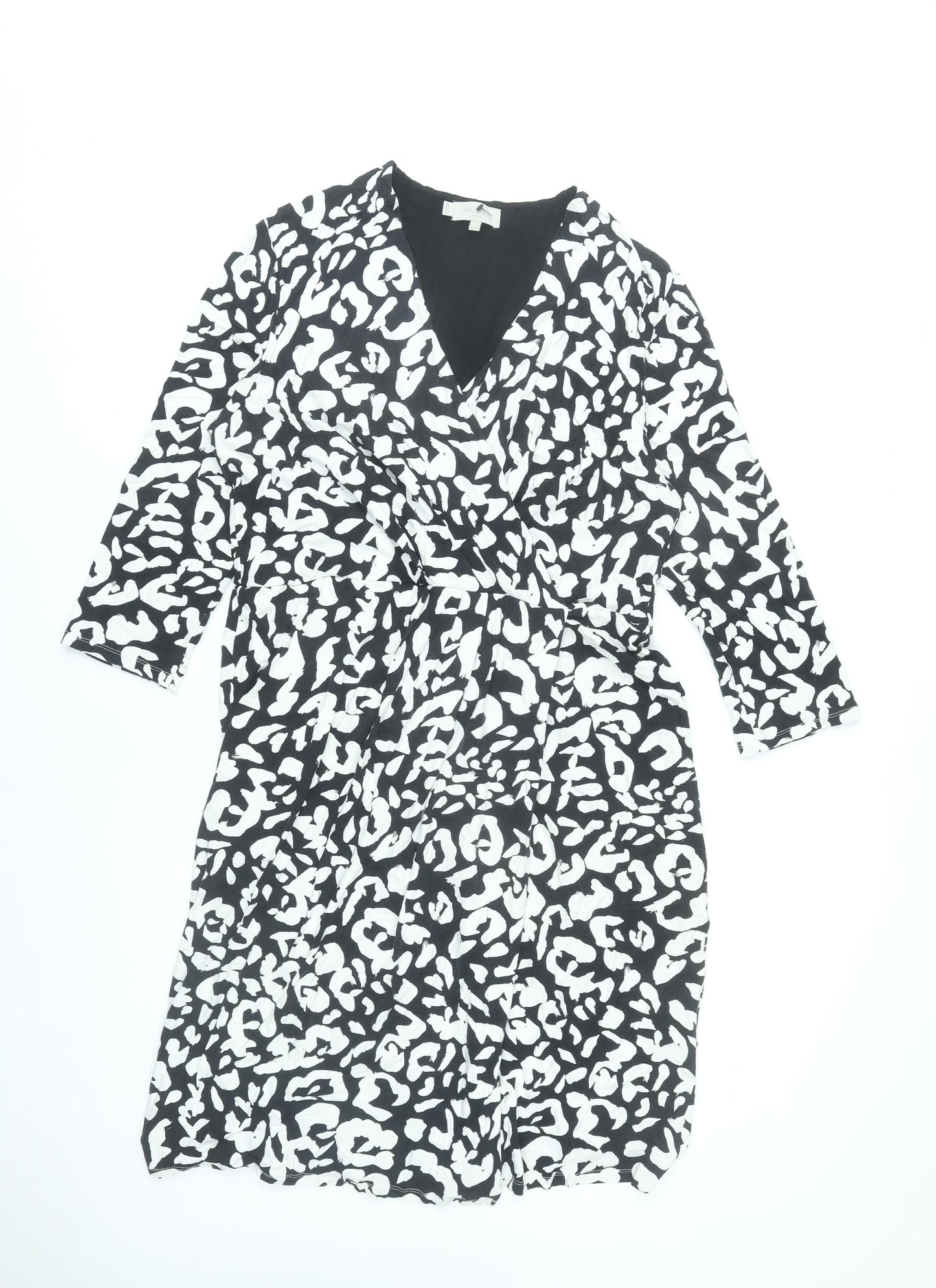 Hobbs Womens Black White Animal Print Viscose Stretch Wrap Dress UK18