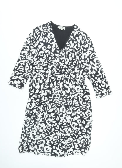 Hobbs Womens Black White Animal Print Viscose Stretch Wrap Dress UK18