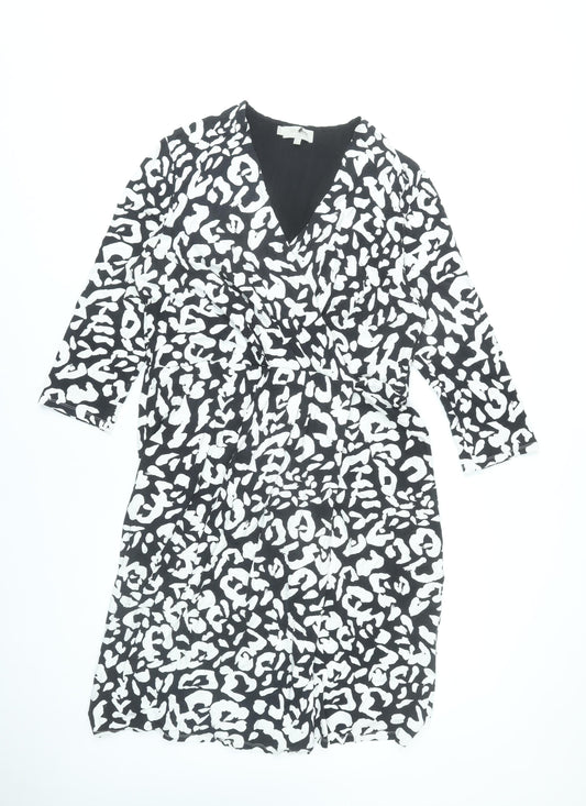 Hobbs Womens Black White Animal Print Viscose Stretch Wrap Dress UK18