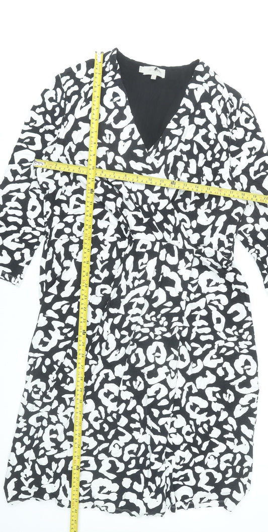 Hobbs Womens Black White Animal Print Viscose Stretch Wrap Dress UK18