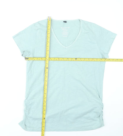 Wild South Women Green Size 14 V-Neck Cotton T-Shirt Casual