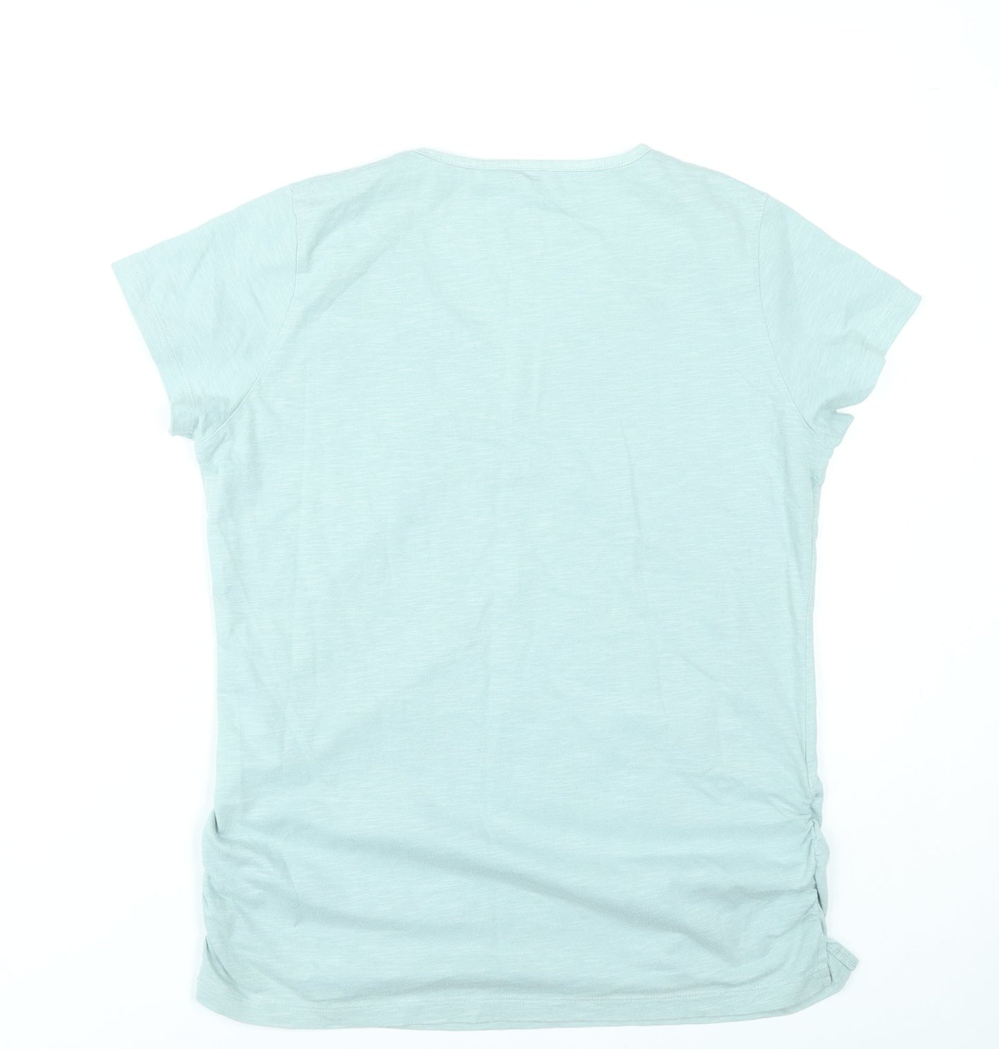Wild South Women Green Size 14 V-Neck Cotton T-Shirt Casual