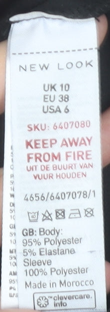 New Look Women’s Black Bodysuit UK 10 Puff Sleeve Sheer Mesh V-Neck