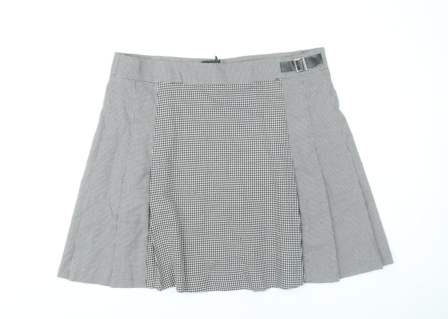 Marks and Spencer Womens Black Check Pleated Skirt Size 20 Knee Length Workwear