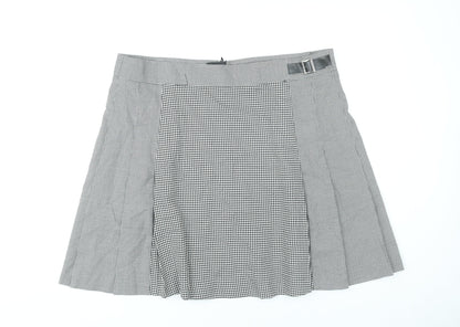 Marks and Spencer Womens Black Check Pleated Skirt Size 20 Knee Length Workwear