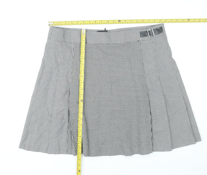 Marks and Spencer Womens Black Check Pleated Skirt Size 20 Knee Length Workwear