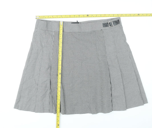 Marks and Spencer Womens Black Check Pleated Skirt Size 20 Knee Length Workwear
