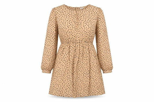 Glacier Women Beige Polka Dot A-Line Dress Size L Long Sleeve