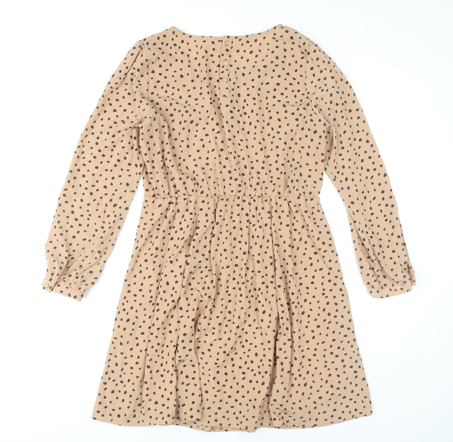 Glacier Women Beige Polka Dot A-Line Dress Size L Long Sleeve