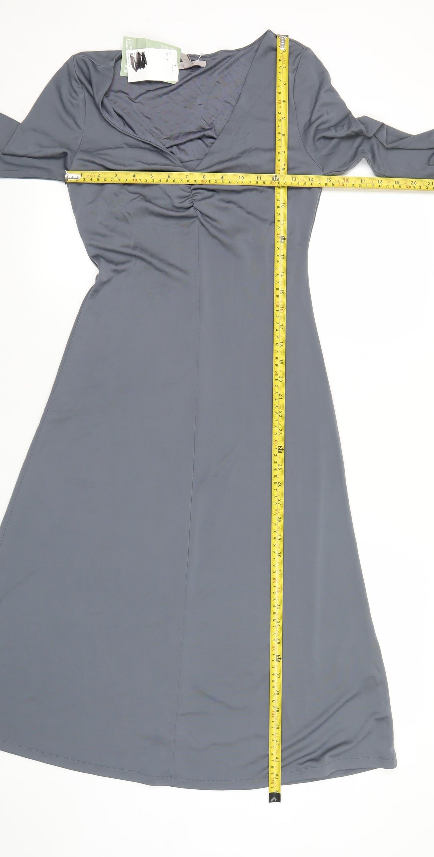 H&M Women’s Grey Midi A-Line Dress Size 8 V-Neck Long Sleeve