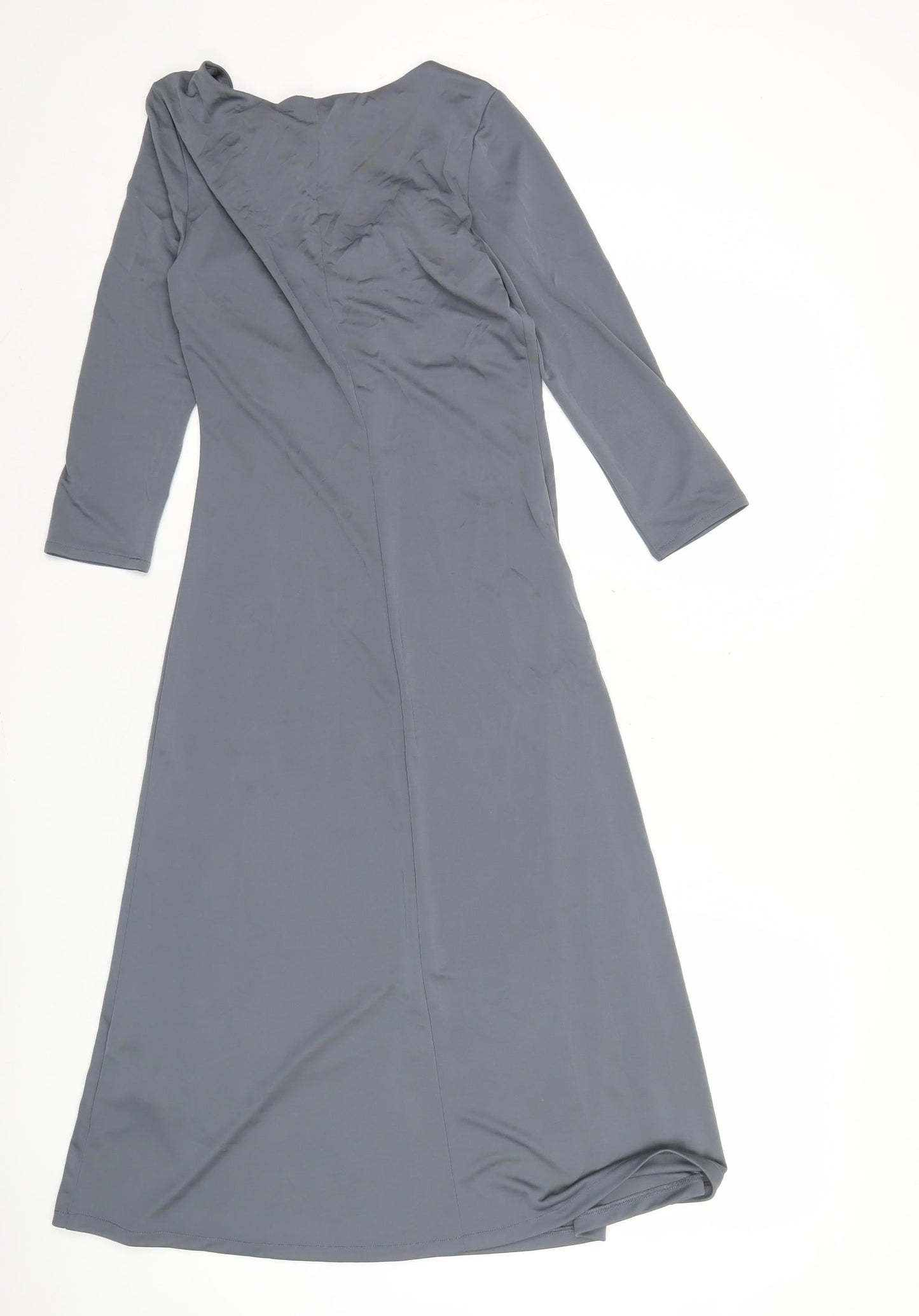 H&M Women’s Grey Midi A-Line Dress Size 8 V-Neck Long Sleeve