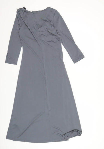 H&M Women’s Grey Midi A-Line Dress Size 8 V-Neck Long Sleeve