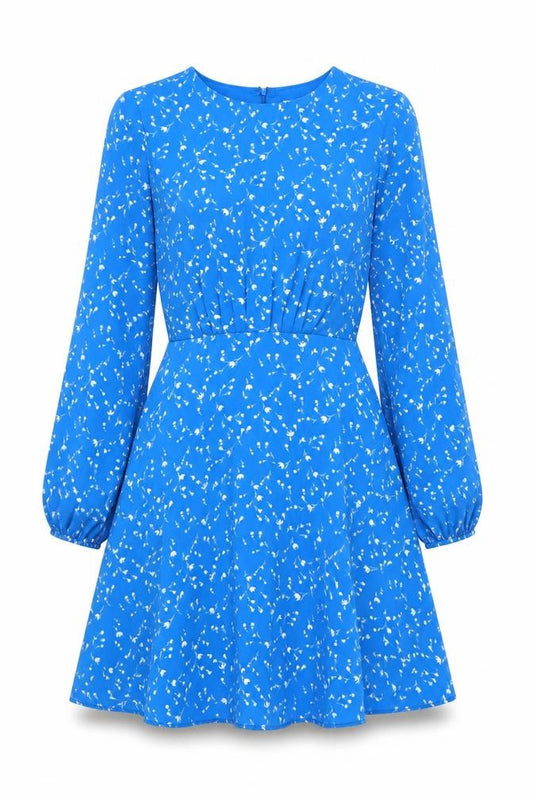 Gap Women's Blue Floral A-Line Mini Dress Size 4 Puff Sleeve Ruched