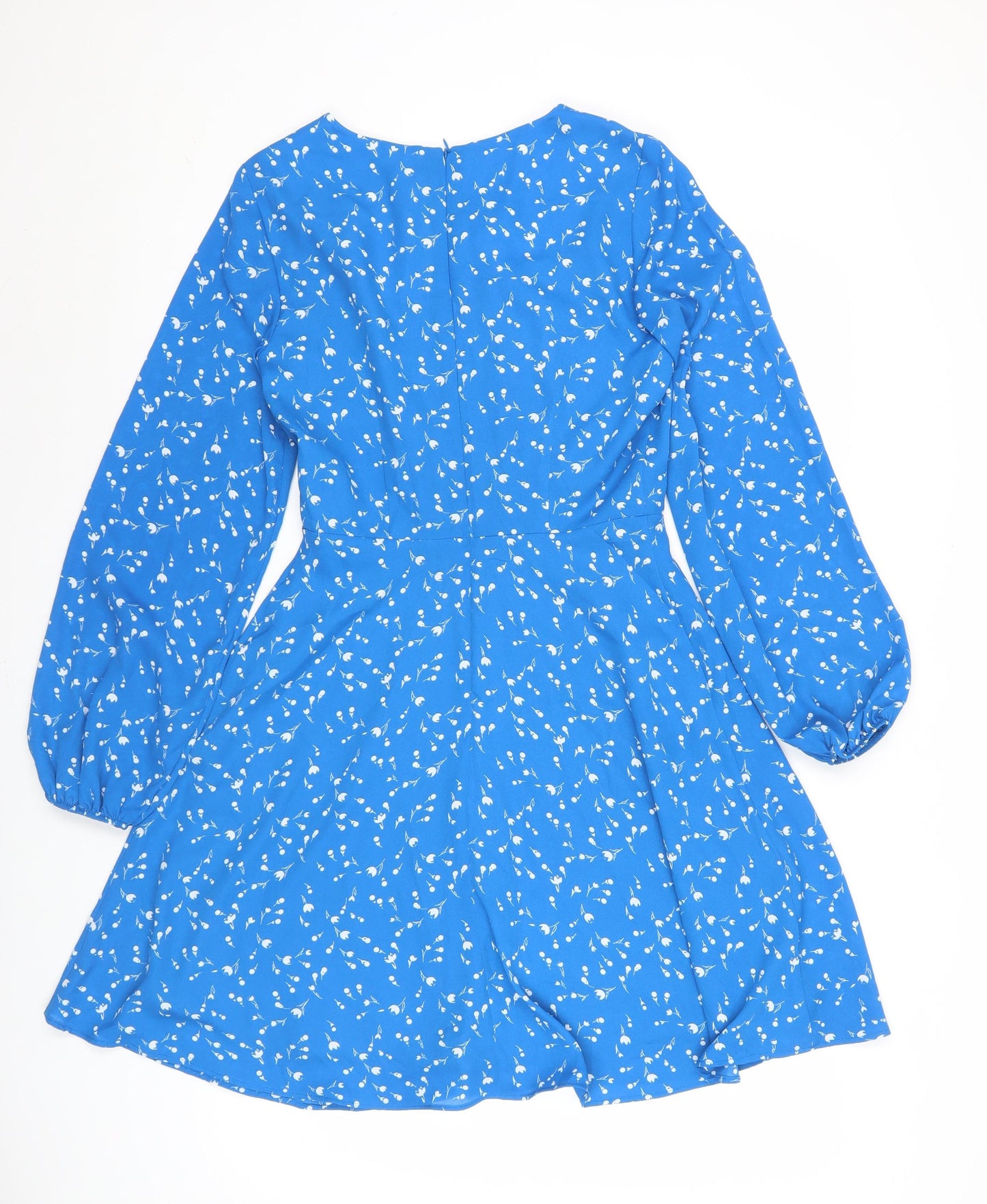 Gap Women's Blue Floral A-Line Mini Dress Size 4 Puff Sleeve Ruched