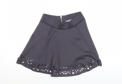 Women's Black Skater Skirt Size 10 Floral Cut-Out High Waist