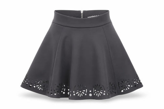 Women's Black Skater Skirt Size 10 Floral Cut-Out High Waist