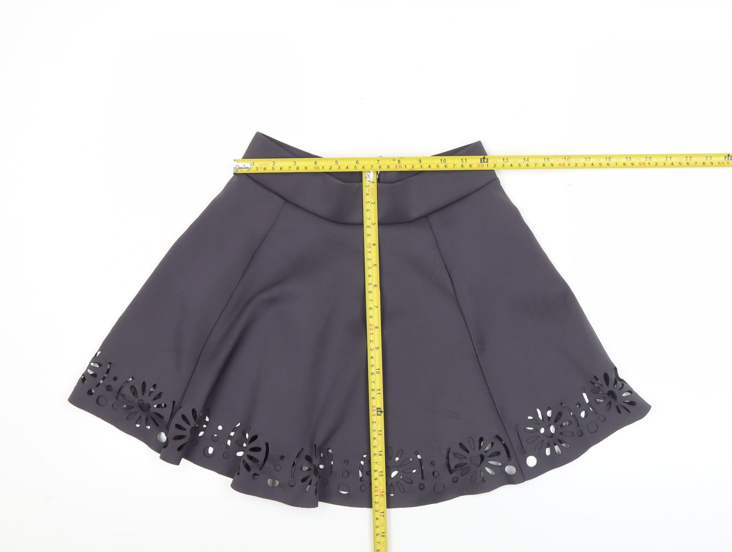 Women's Black Skater Skirt Size 10 Floral Cut-Out High Waist