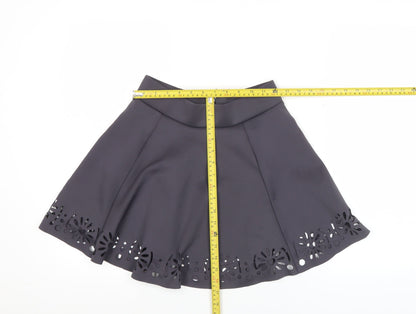 Women's Black Skater Skirt Size 10 Floral Cut-Out High Waist