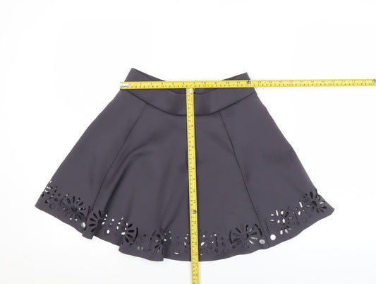 Women's Black Skater Skirt Size 10 Floral Cut-Out High Waist