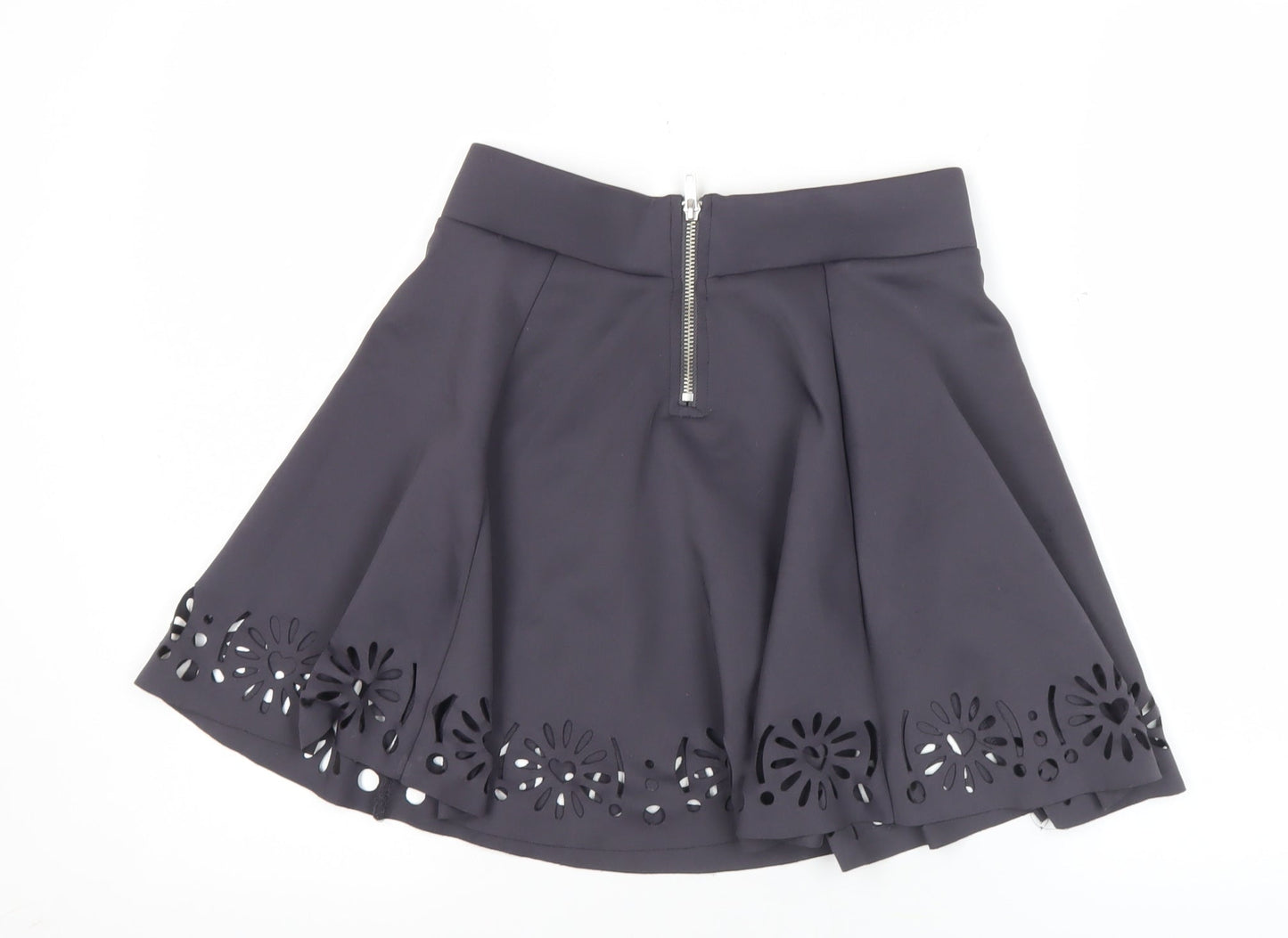 Women's Black Skater Skirt Size 10 Floral Cut-Out High Waist