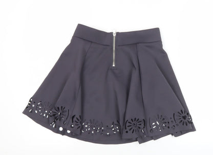 Women's Black Skater Skirt Size 10 Floral Cut-Out High Waist
