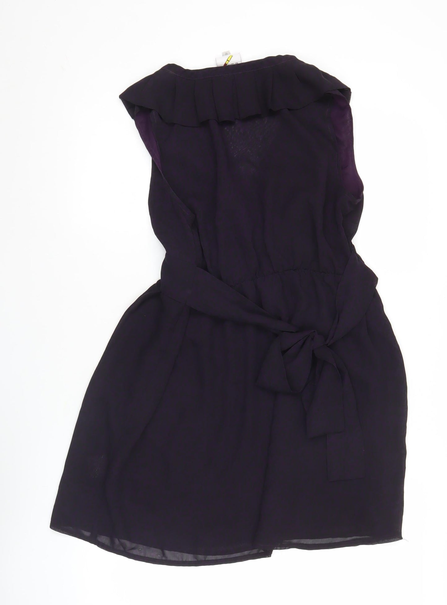Topshop Women Purple Size 12 Sleeveless Short Wrap Dress