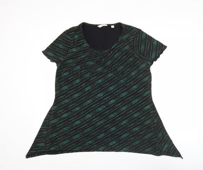 Julipa Women’s Black Green Glitter Tunic Top Size 14 Short Sleeve