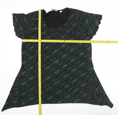 Julipa Women’s Black Green Glitter Tunic Top Size 14 Short Sleeve